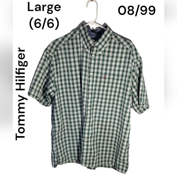 Men's Tommy Hilfiger Green Casual Button Down Short Sleeve Shirt L (6/6)! - Picture 1 of 13